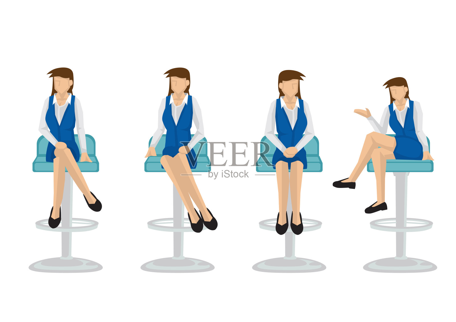 全套全长商务妇女在各种坐姿插画图片素材