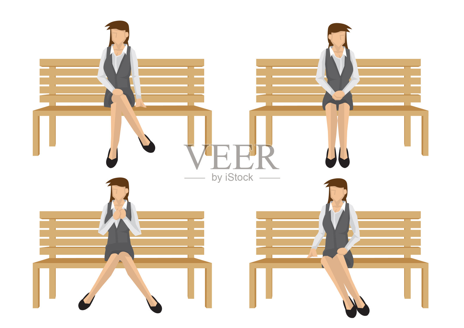 一套完整的长度的商业妇女在各种坐姿插画图片素材