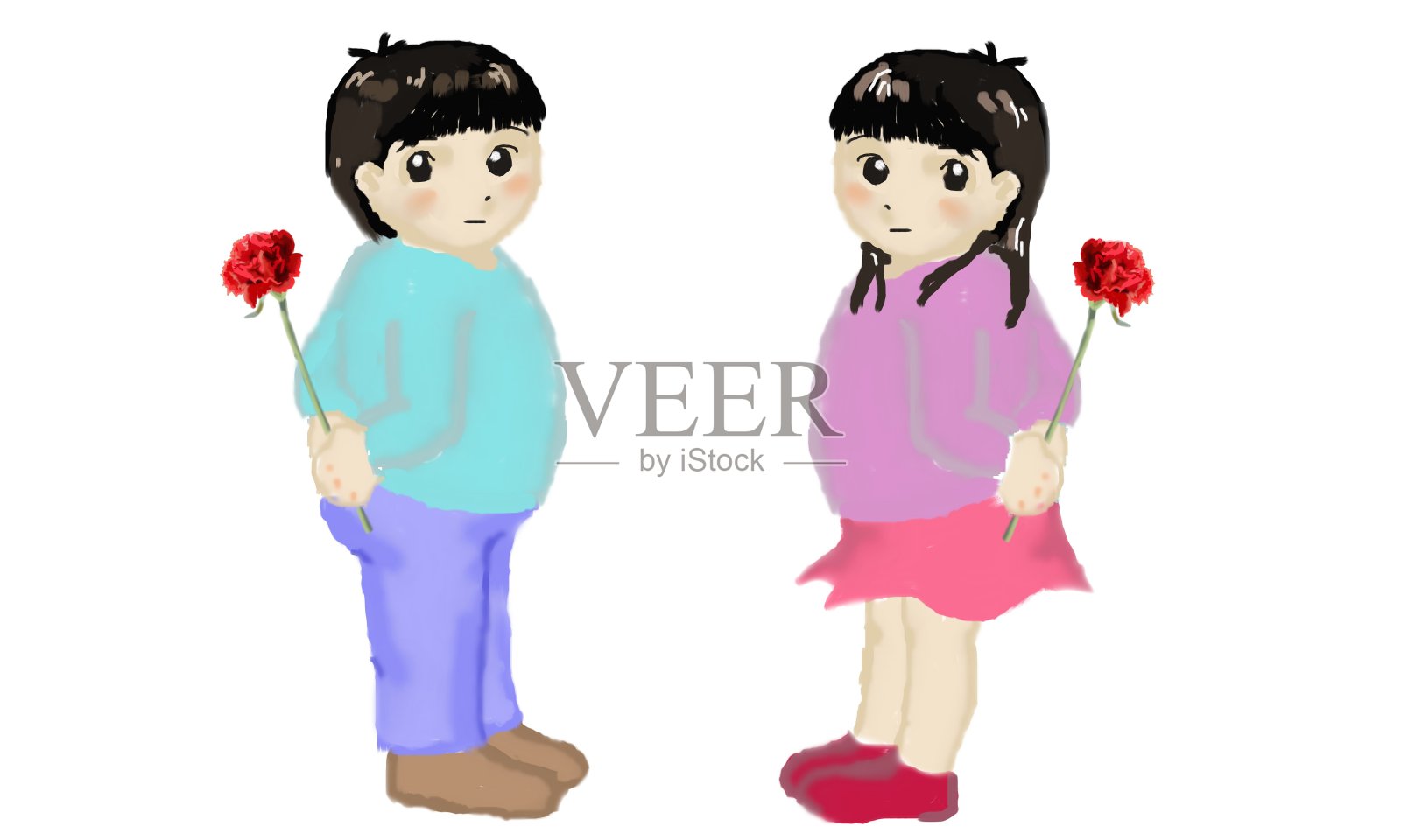 康乃馨的孩子插画图片素材