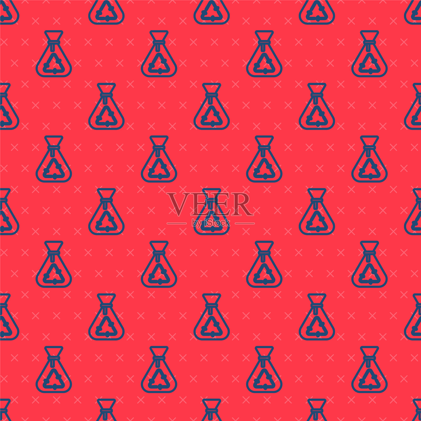 带有回收标志图标的蓝线垃圾袋插画图片素材