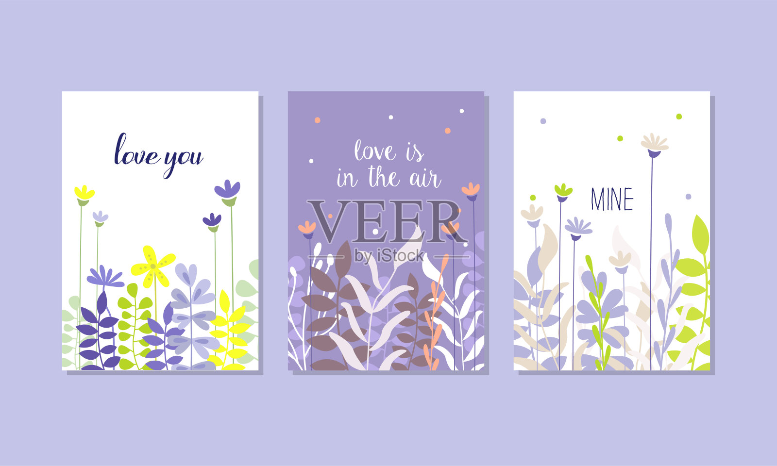 鲜花浪漫的贺卡为情人节向量集设计模板素材