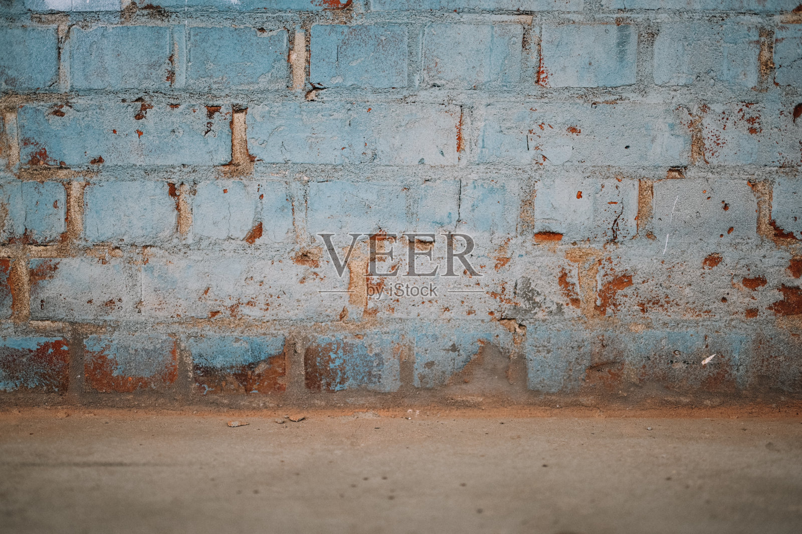 蓝色和橙色的砖墙照片摄影图片