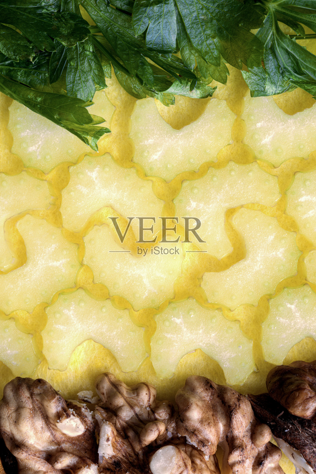 以新月形芹菜、胡桃和欧芹为食照片摄影图片