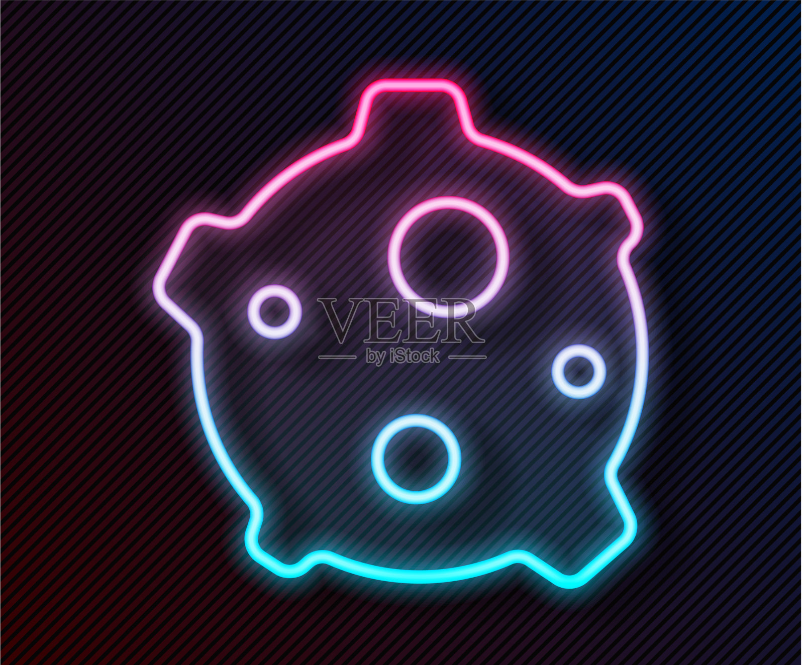 发光的霓虹线小行星图标孤立在黑色插画图片素材