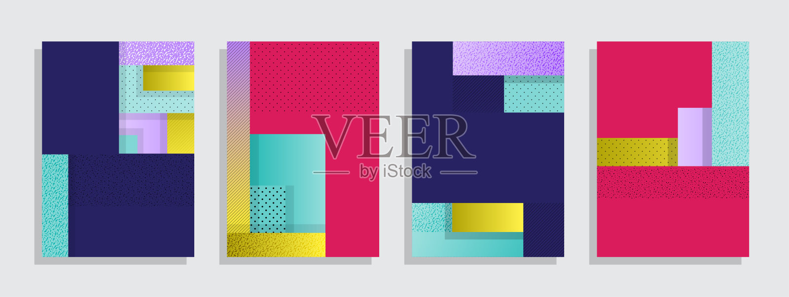 抽象几何图案背景的小册子封面设计。蓝色,黄色,红色,橙色,粉色和绿色矢量横幅模板插画图片素材