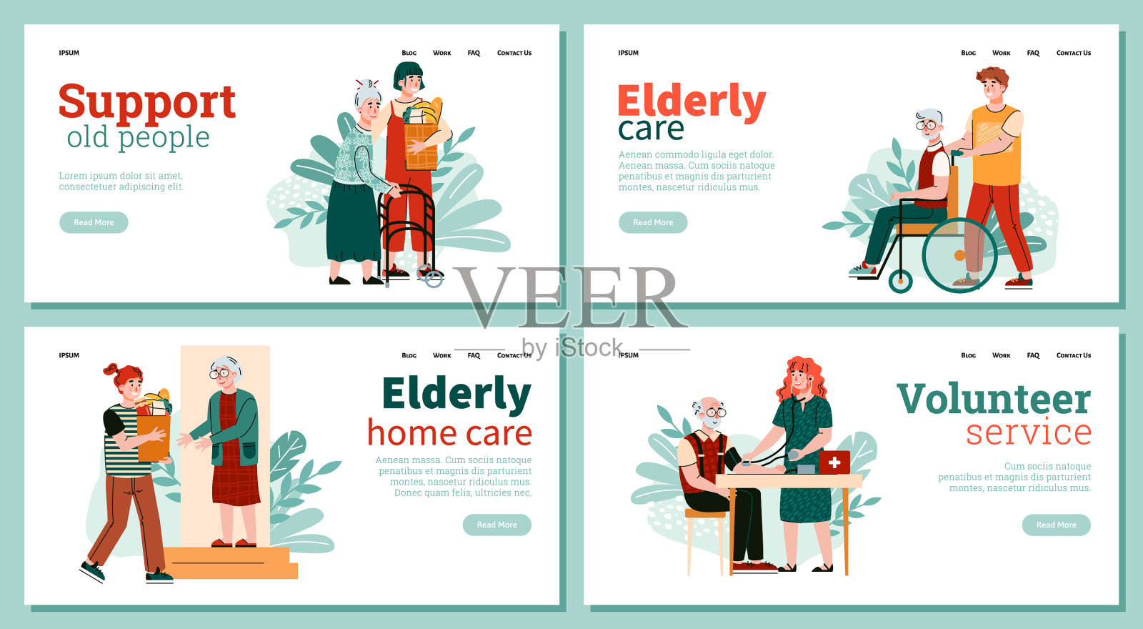 为老年人提供服务的网站插画图片素材