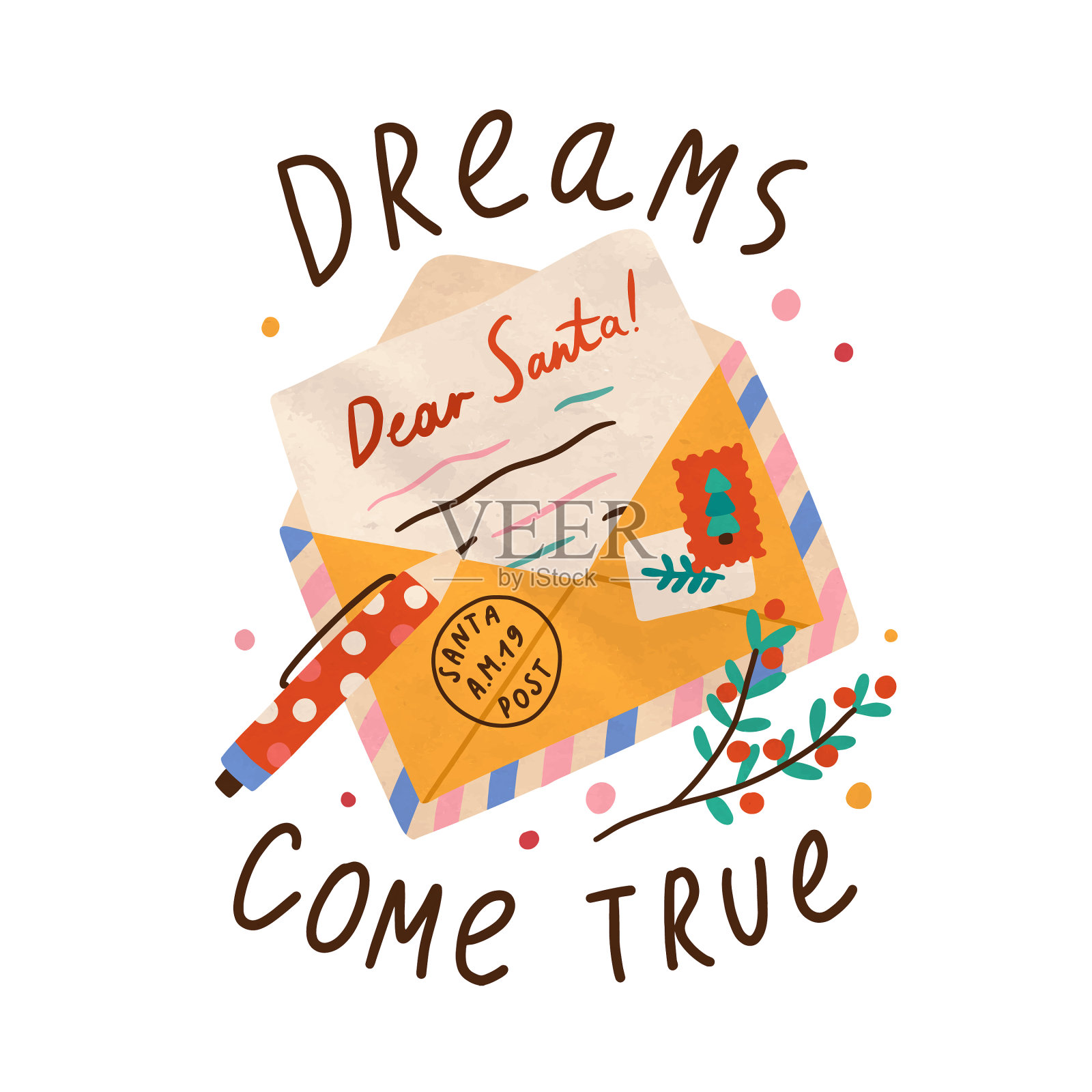 信封里装着写给圣诞老人的圣诞信插画图片素材