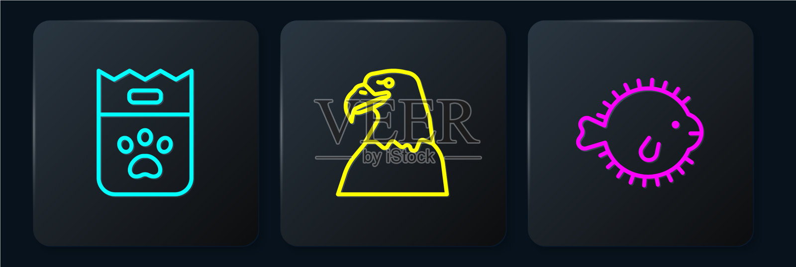 集线袋食品河豚、鹰头图标素材