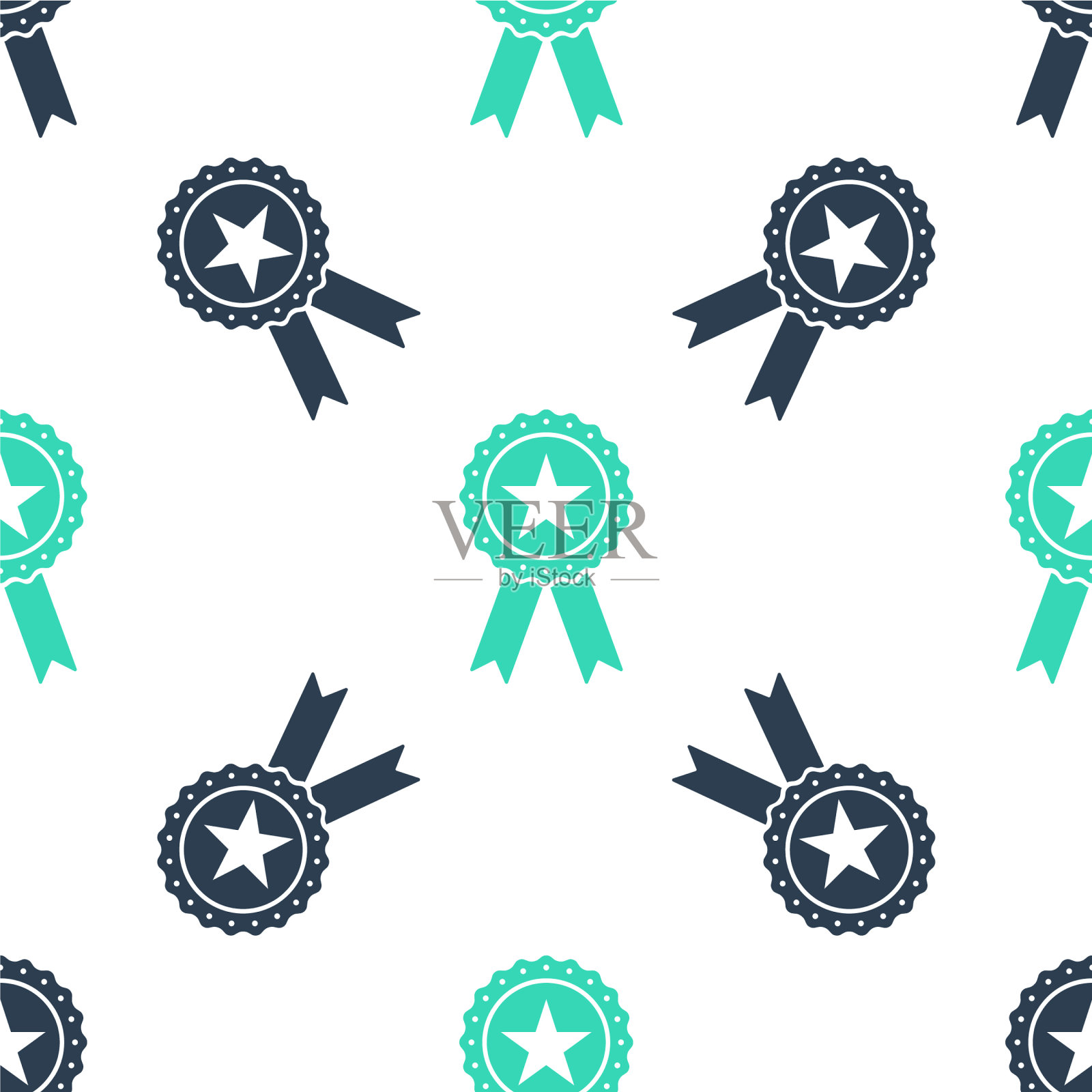 绿色奖章与星和缎带图标插画图片素材