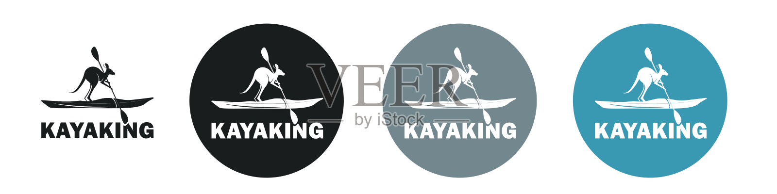 在透明的背景上,一只袋鼠用爪子抓着一只桨的皮艇的剪影。插画图片素材