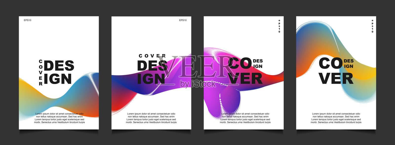 一套时尚的梯度通用封面设计抽象背景模板与动态柔和的彩色和波浪流体形状。向量a4布局设计模板素材