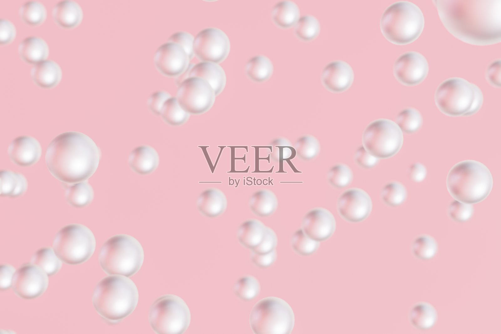 闪亮的白色海珍珠飞在粉红色的背景3D渲染"n照片摄影图片