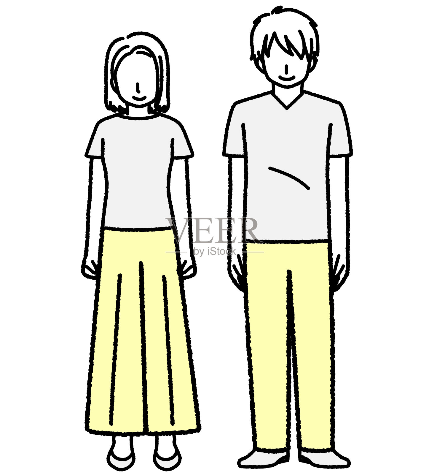 这是一对年轻夫妇站着的插图。插画图片素材