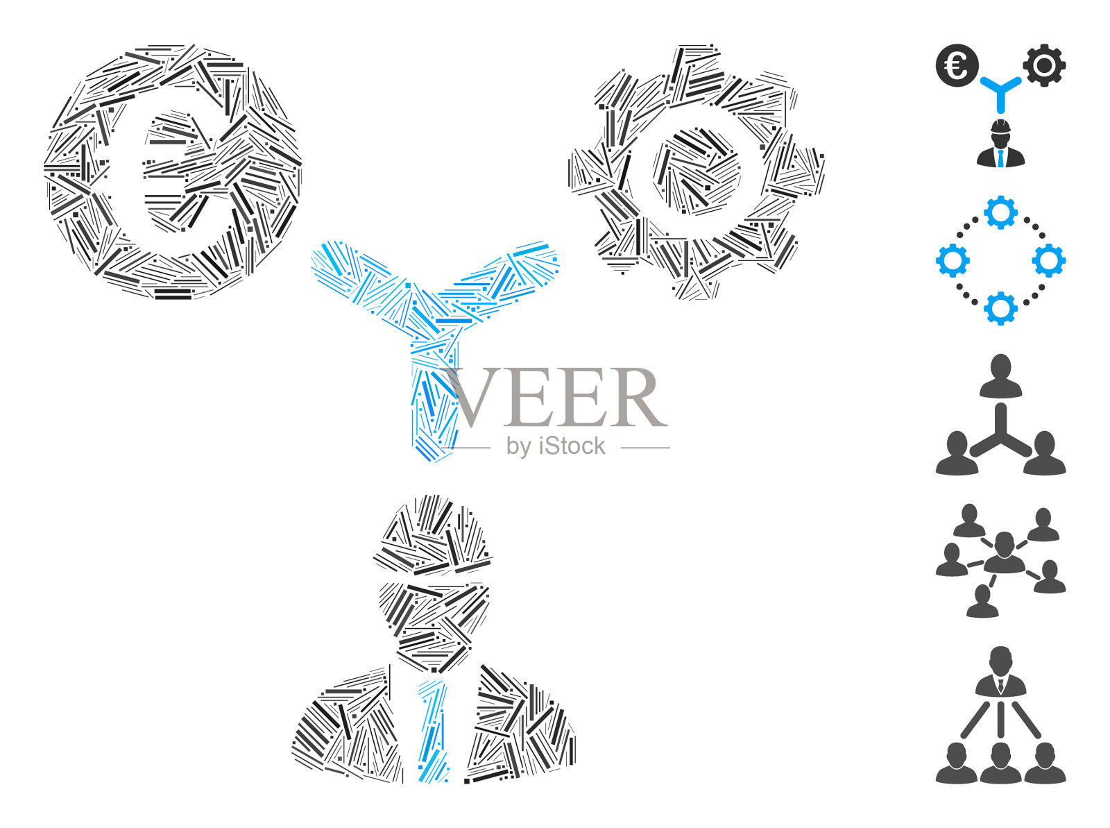 线拼贴欧元发展关系图标插画图片素材