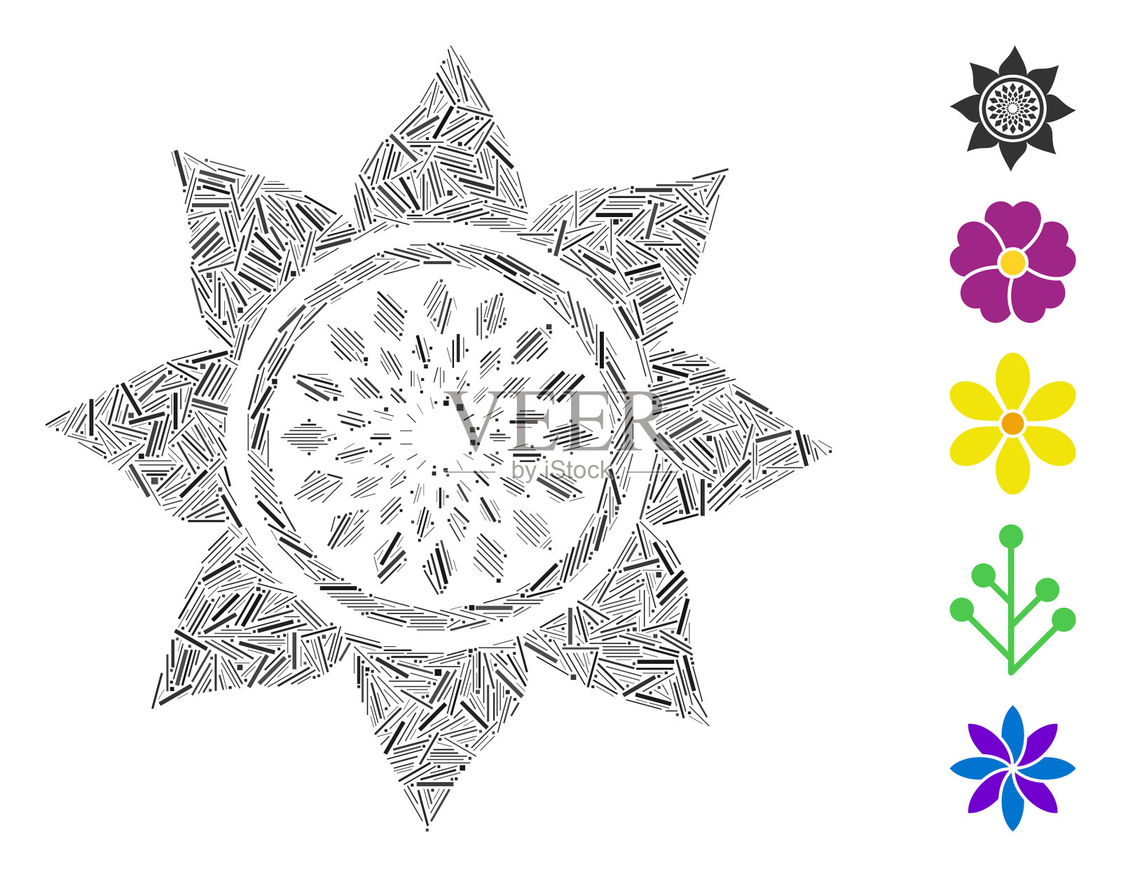 线条马赛克向日葵花图标插画图片素材