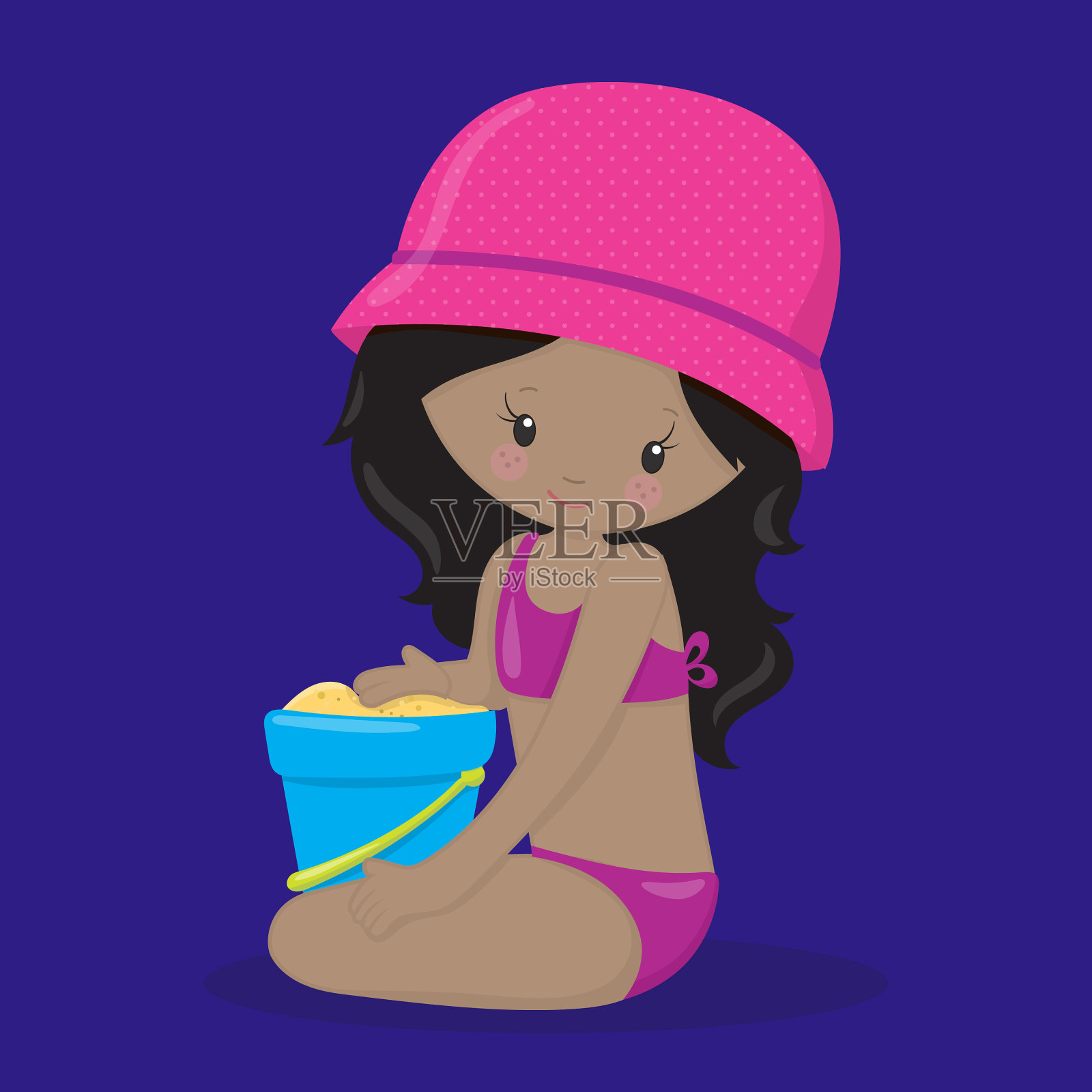 海滩派对女孩黑白黑头发沙06插画图片素材