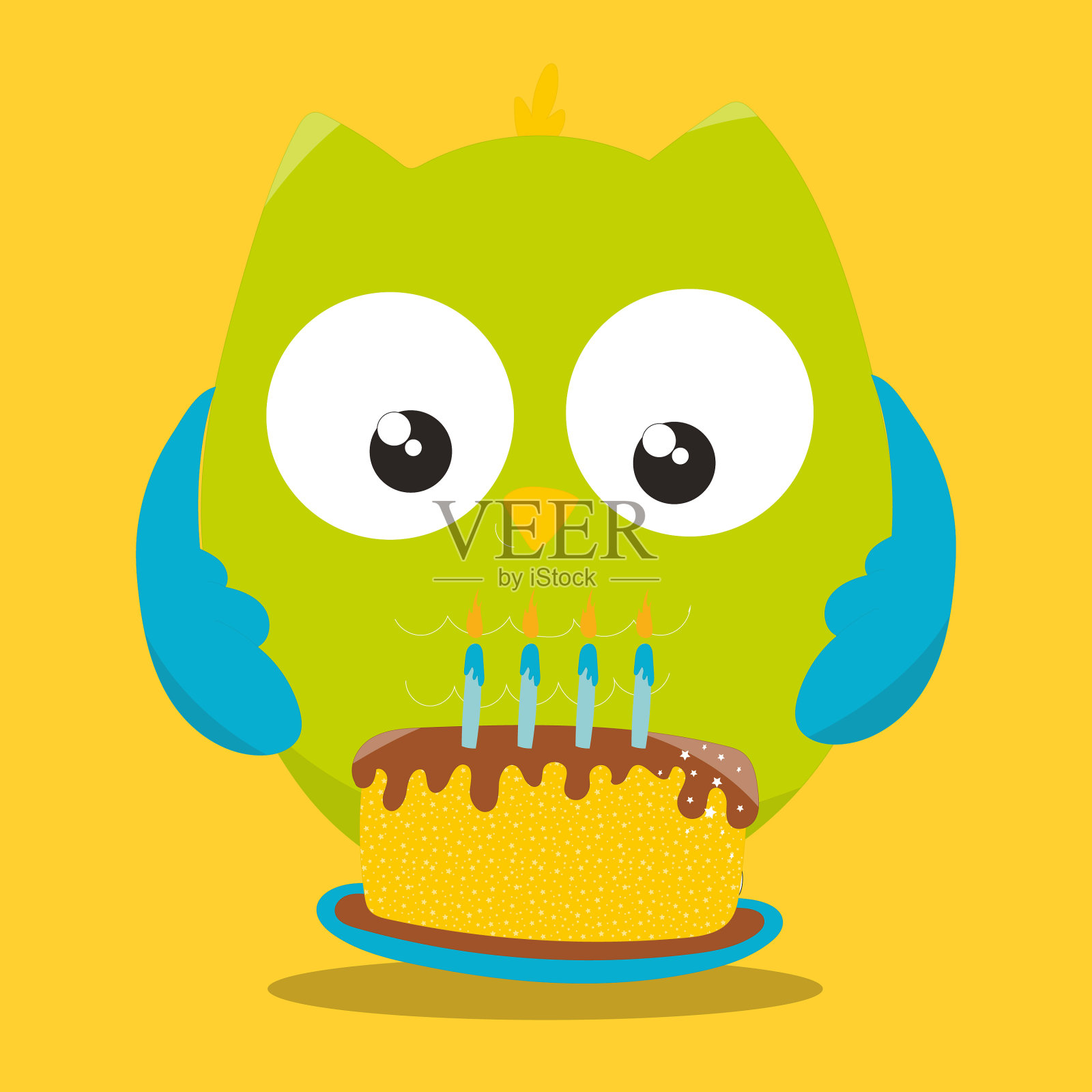 生日猫头鹰男孩和蛋糕02插画图片素材