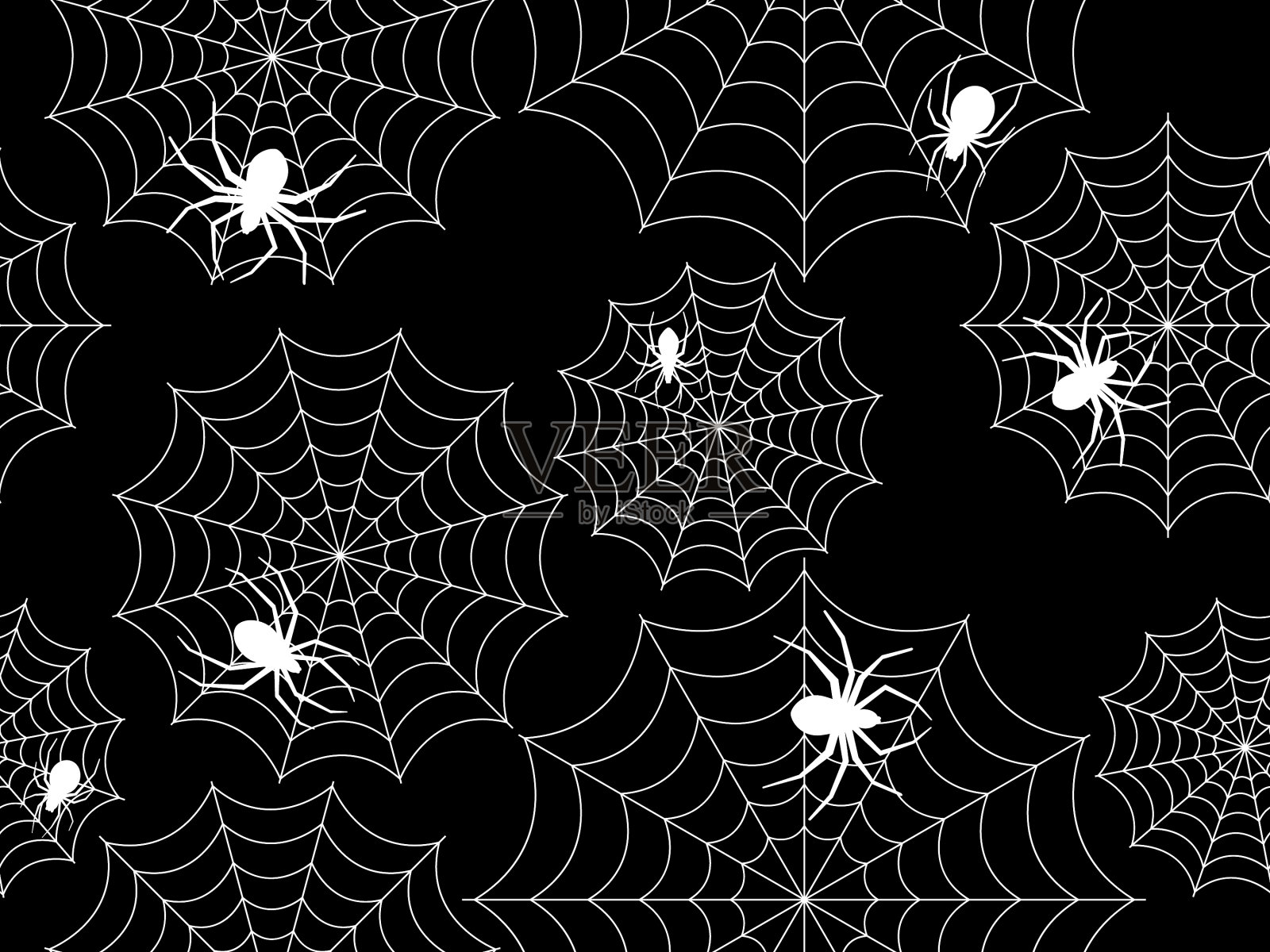 蜘蛛和蜘蛛网无缝patren白色轮廓插画图片素材