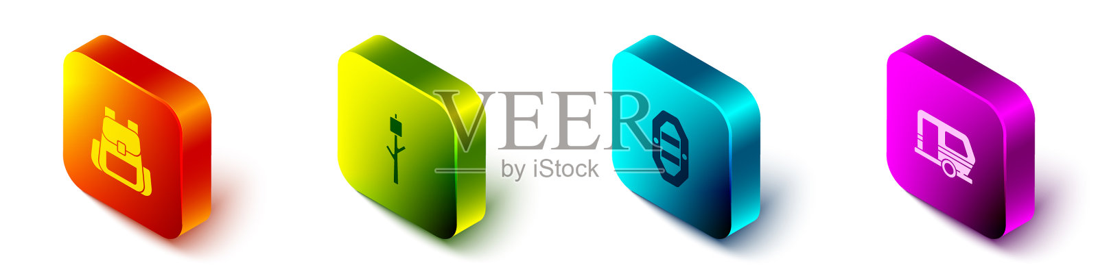 设定等距徒步背包棉花糖图标素材