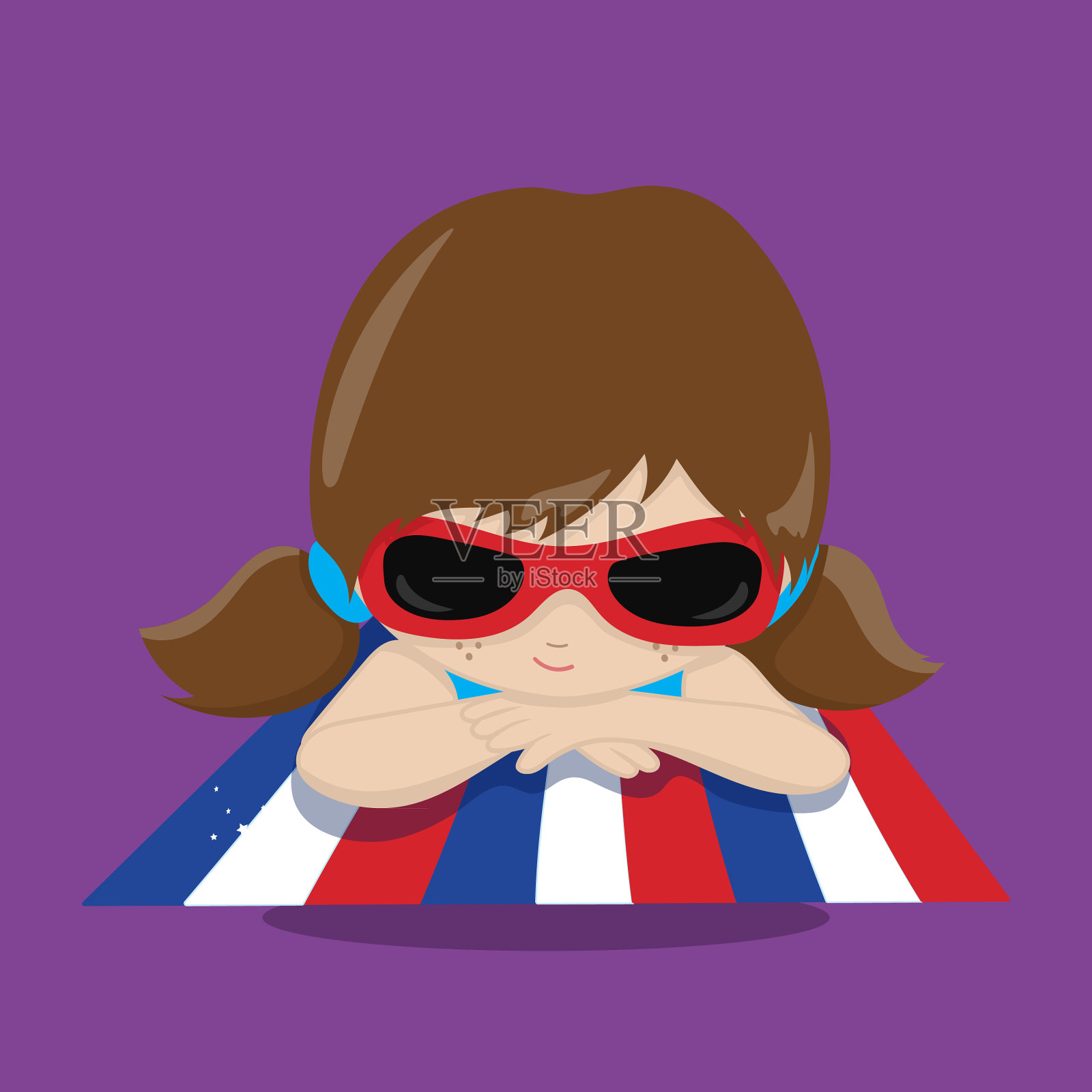 7月4日,女孩躺在棕色的插画图片素材