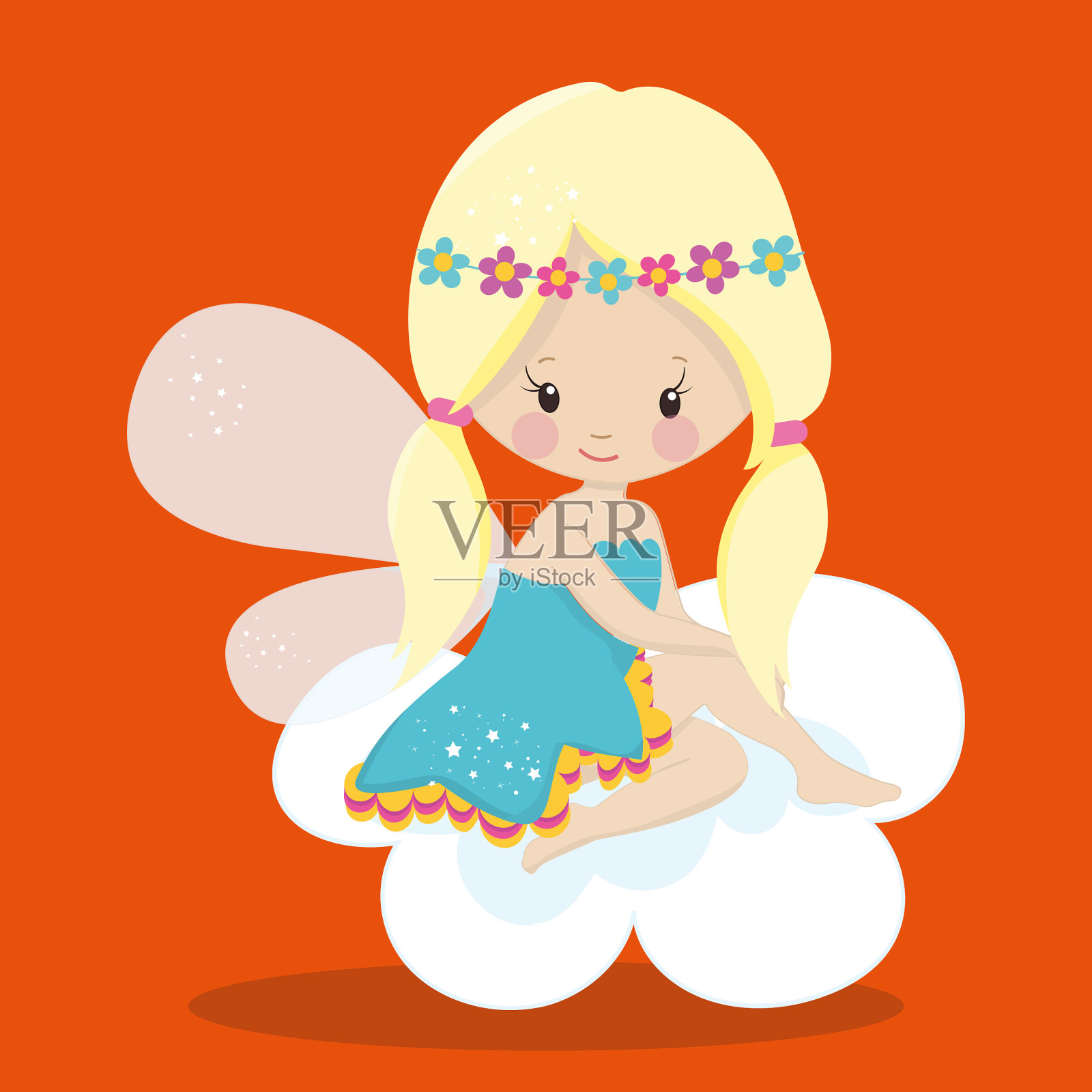 Baunicorn金发仙女蓝裙子03插画图片素材