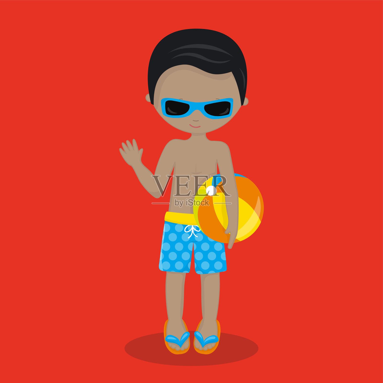 泳池派对男孩,黑白混血儿,球,黑12插画图片素材