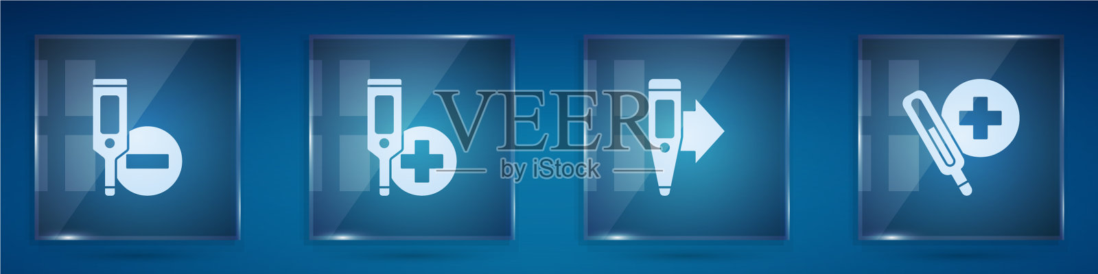 设置数字温度计和医疗正方形图标素材