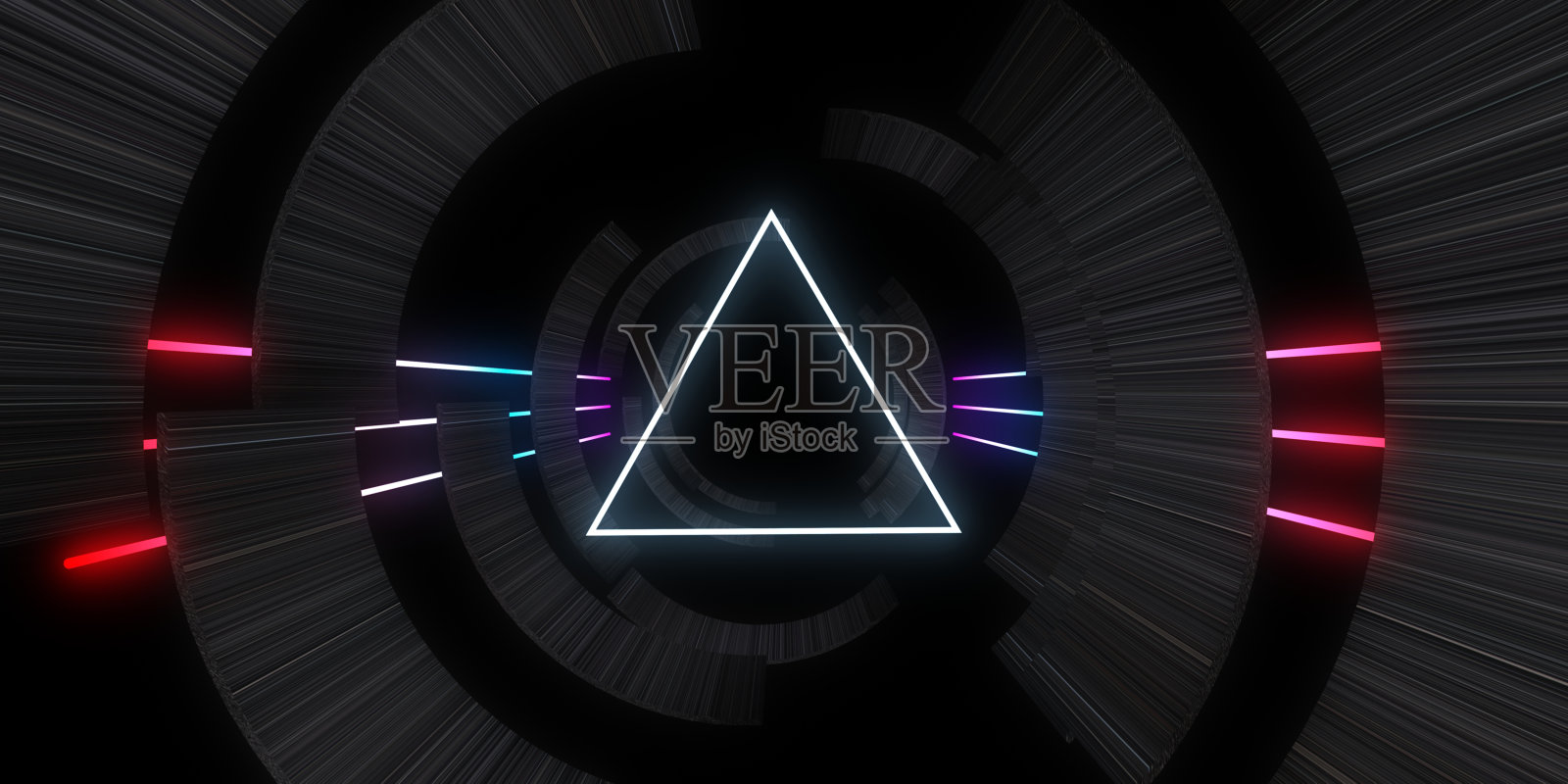 3D抽象背景与霓虹灯。霓虹隧道。空间建设。三维演示照片摄影图片