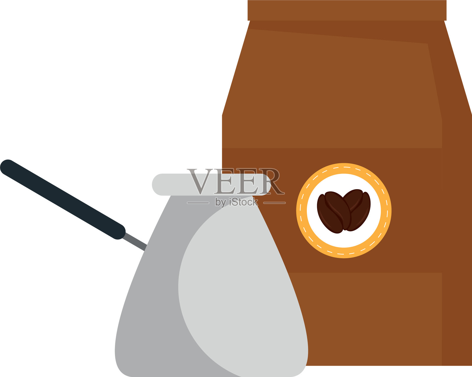 咖啡土耳其罐和豆袋设计设计元素图片