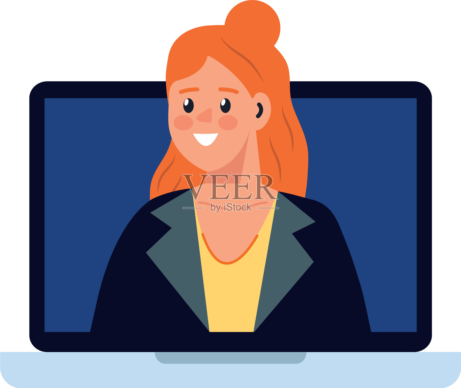 笔记本电脑设计上的女人卡通设计元素图片