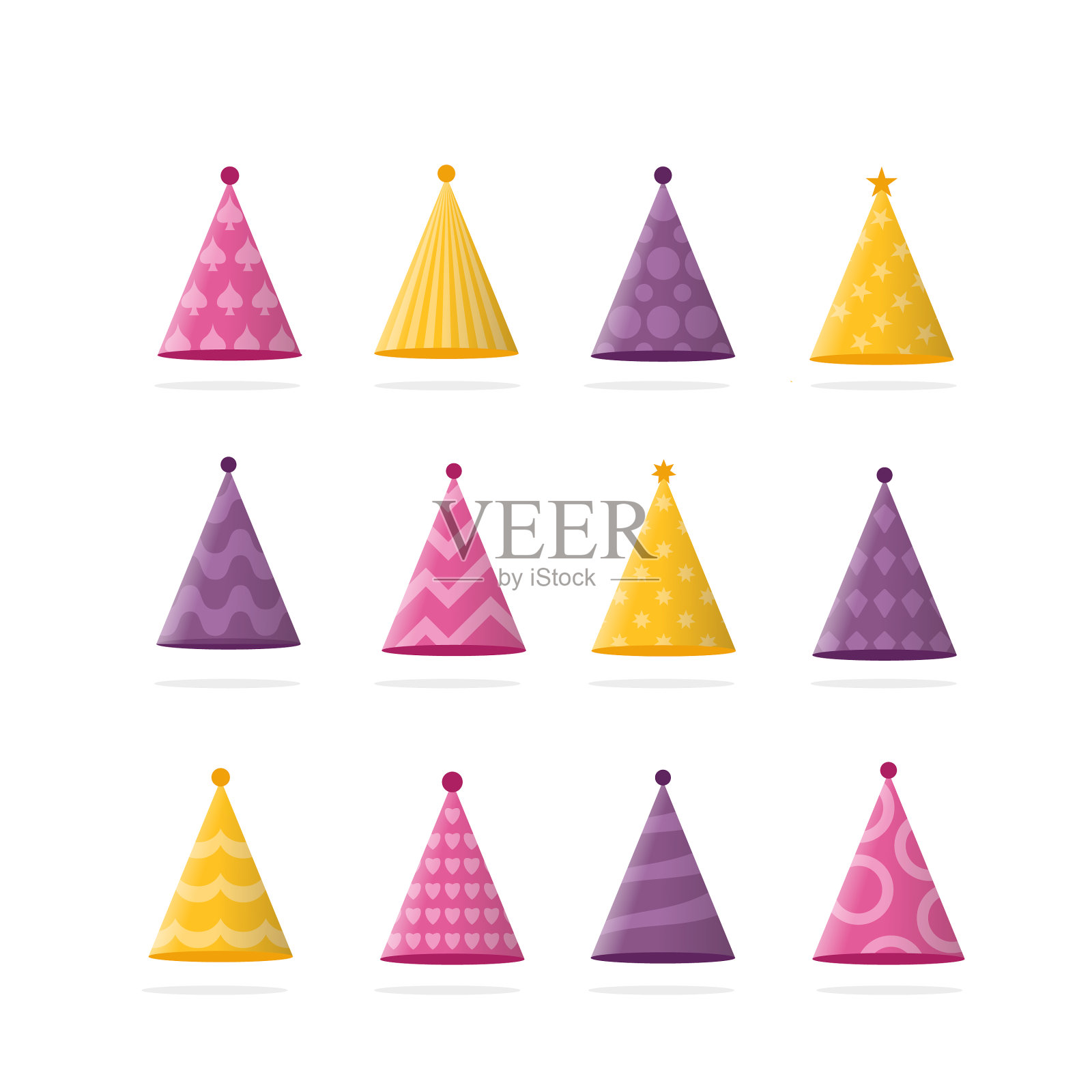 生日帽子集合插画图片素材