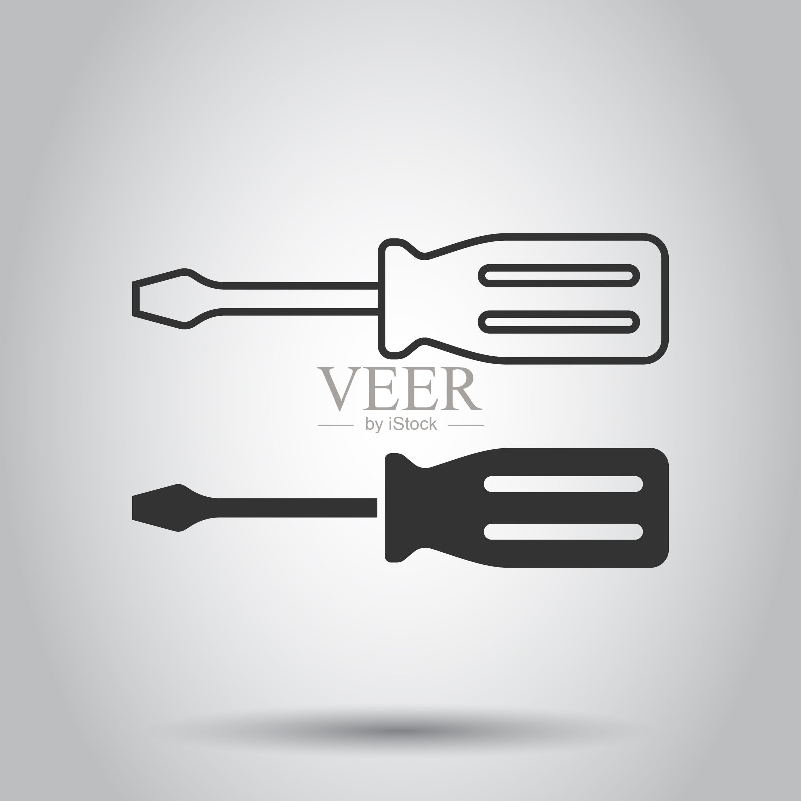 螺丝刀图标在平式扳手上插画图片素材