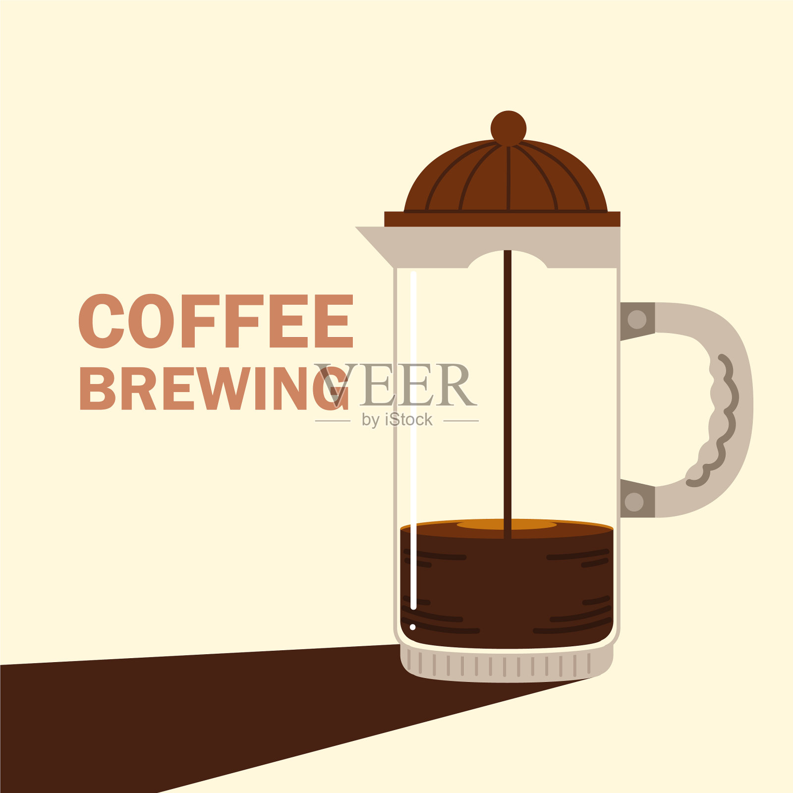 咖啡冲泡法法式压壶热插画图片素材