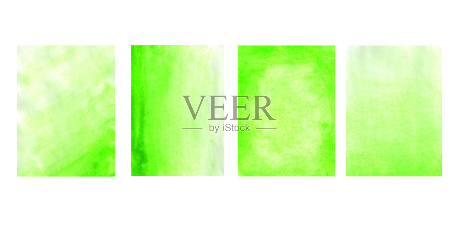 一套水彩模糊的绿色背景。水彩插图。照片摄影图片