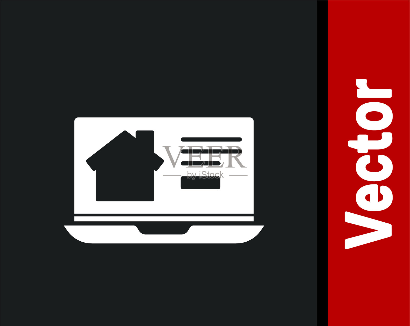 笔记本电脑上的白色在线房地产房子图标插画图片素材