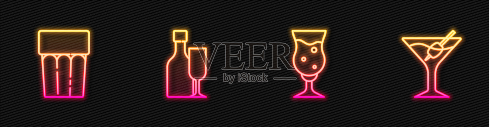 设置线玻璃啤酒与水酒瓶插画图片素材