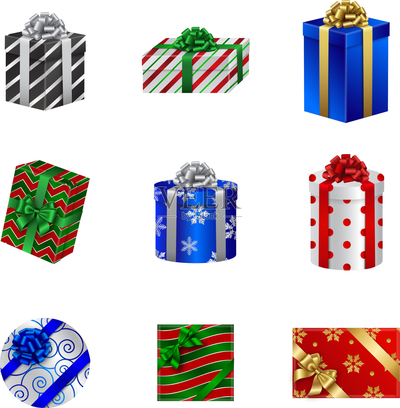 设置圣诞礼盒顶部和侧面视图插画图片素材