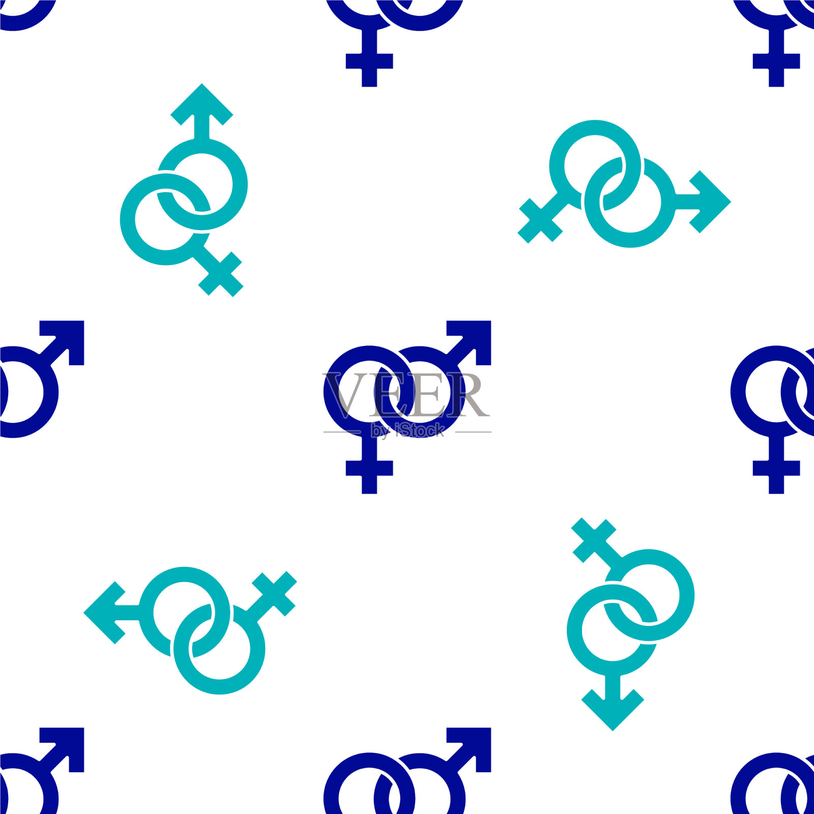 蓝色性别图标隔离无缝图案上插画图片素材