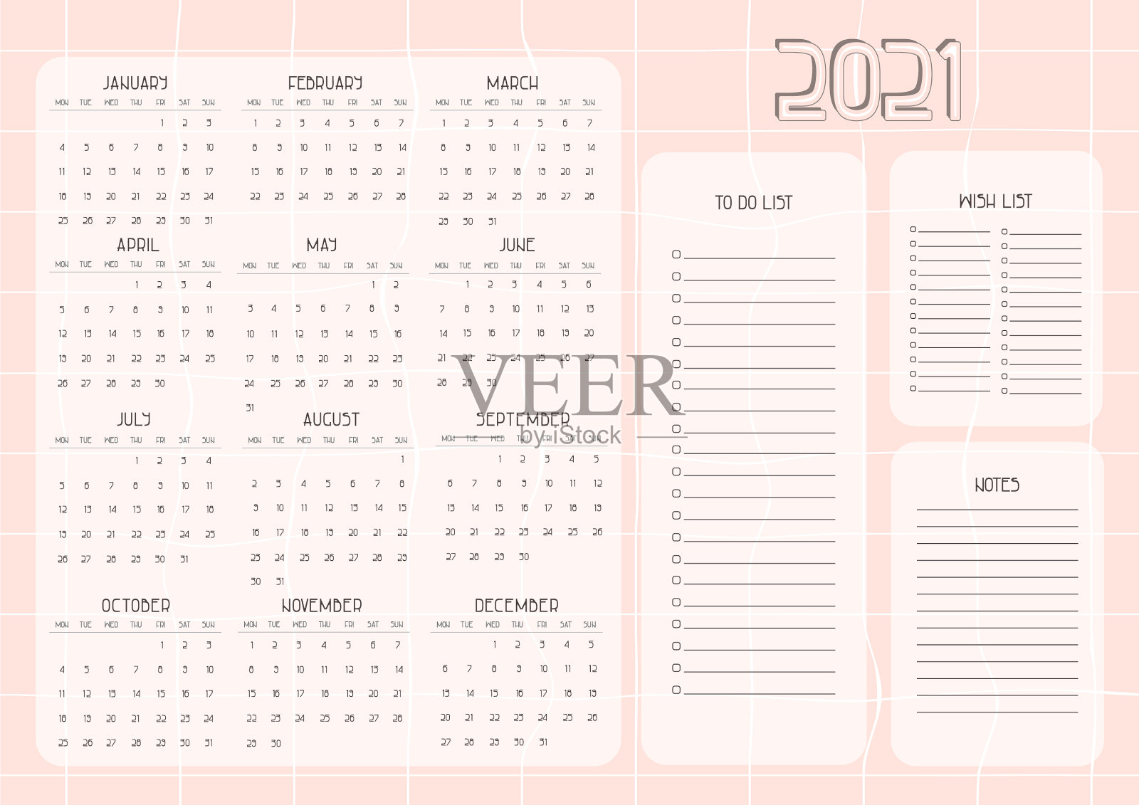 粉色日历从1月到12月插画图片素材