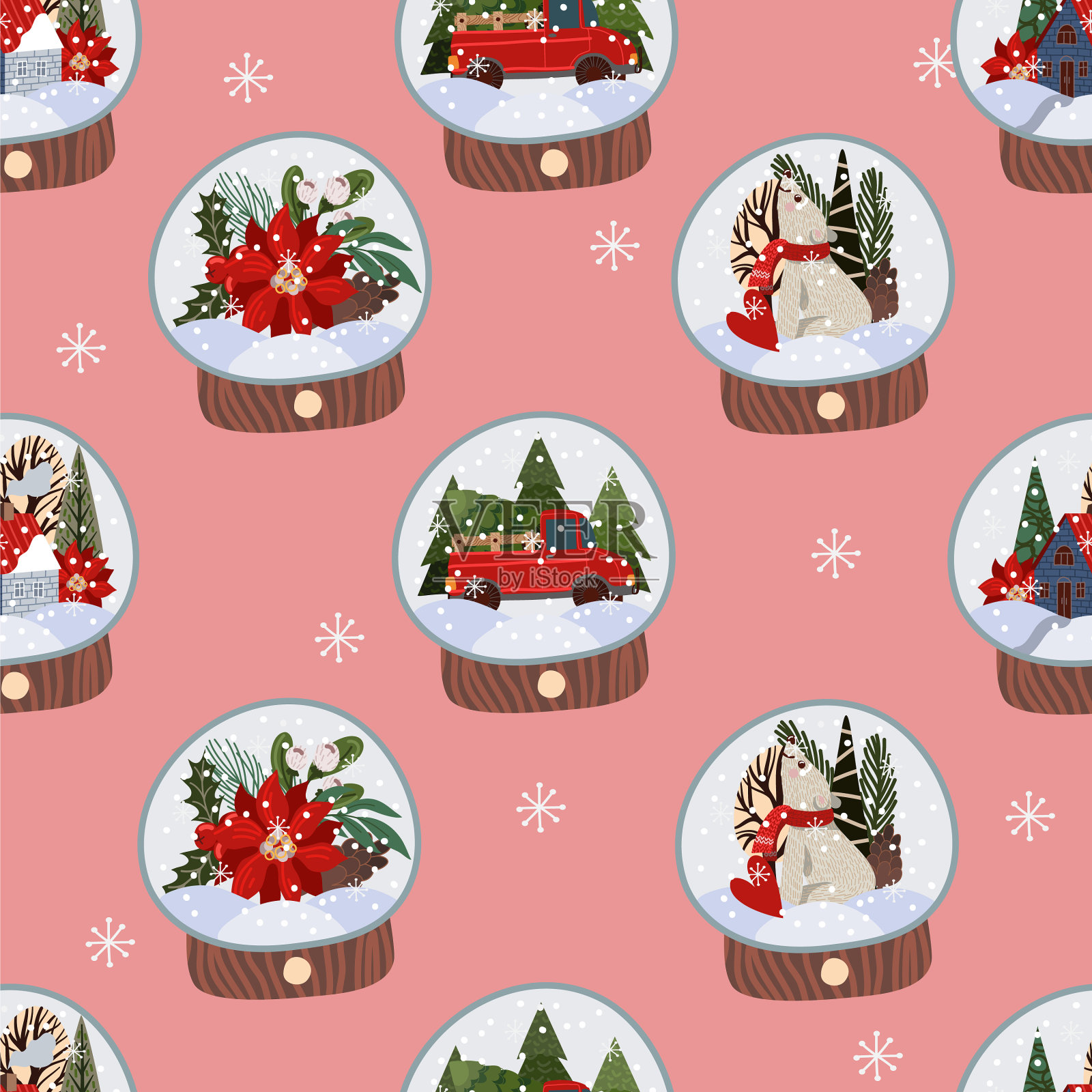 无缝图案与玻璃球和雪插画图片素材