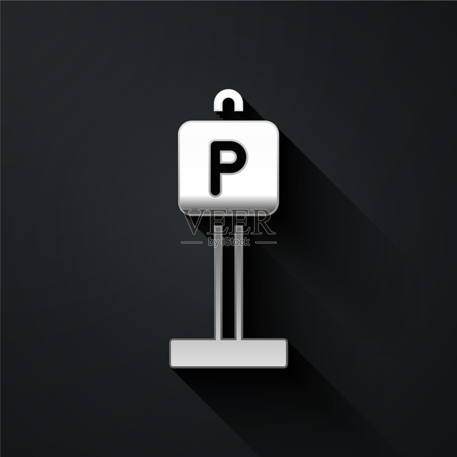 银色停车图标孤立在黑色背景图标素材