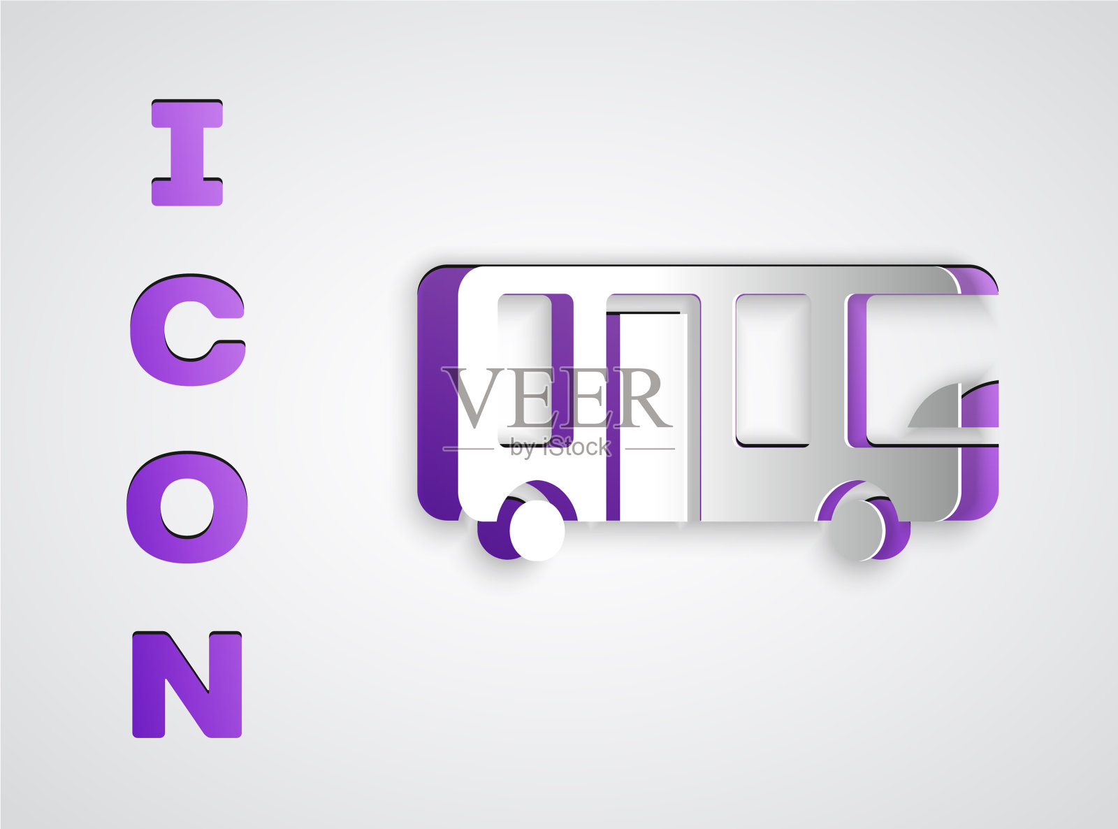 剪纸机场巴士图标孤立在灰色图标素材