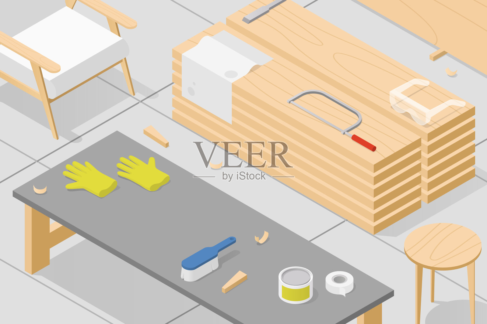 等距木工车间插图插画图片素材