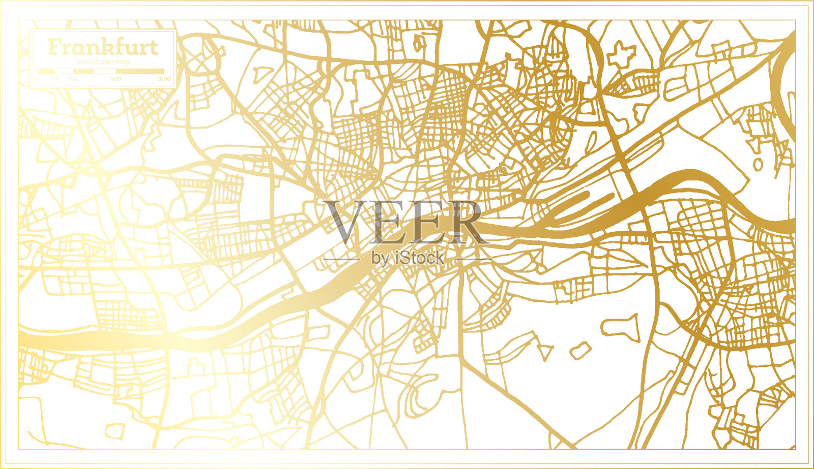 法兰克福德国城市地图以复古的风格呈现插画图片素材