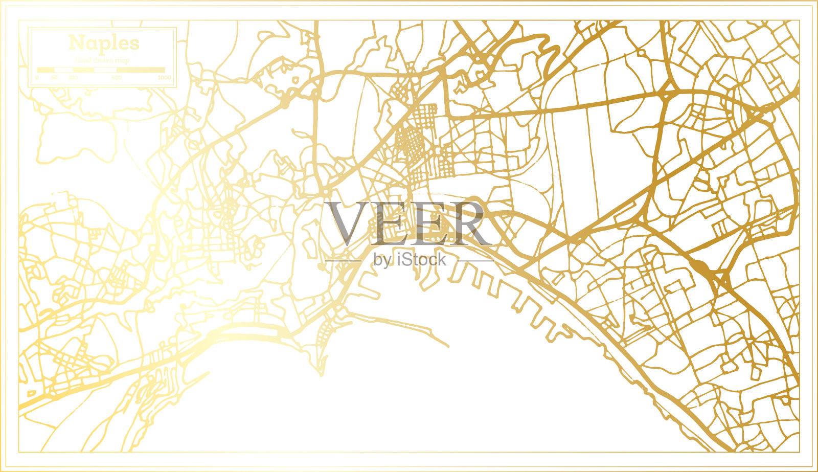 意大利那不勒斯城市地图以金色复古风格呈现插画图片素材