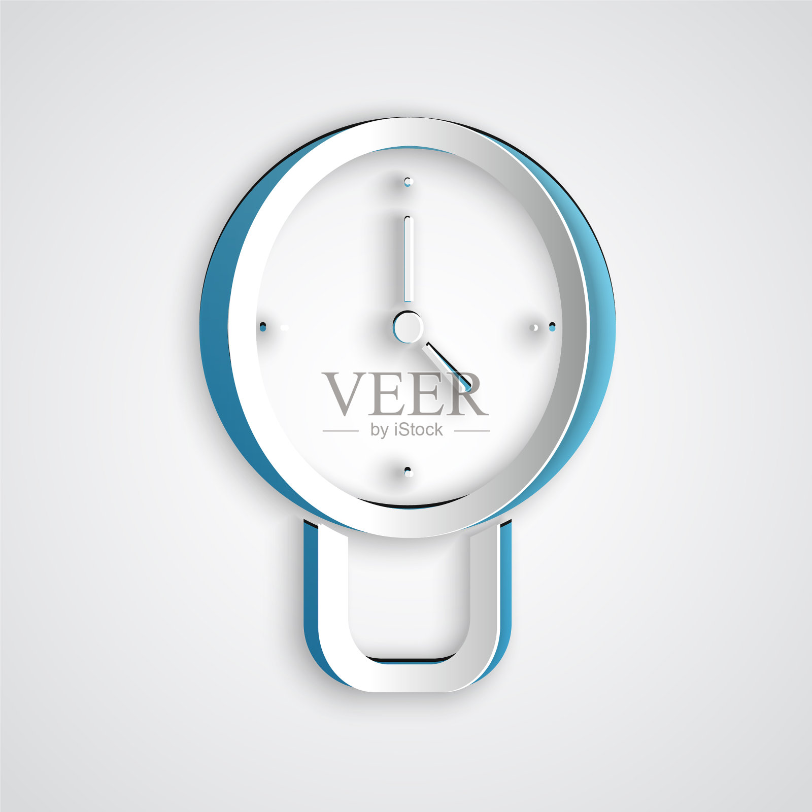 剪纸时钟图标孤立在灰色背景插画图片素材