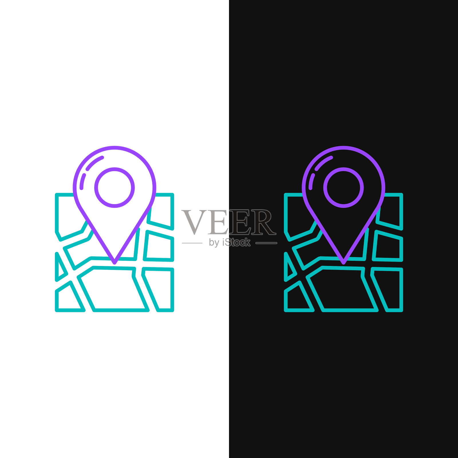 线折叠地图与位置标记图标孤立插画图片素材