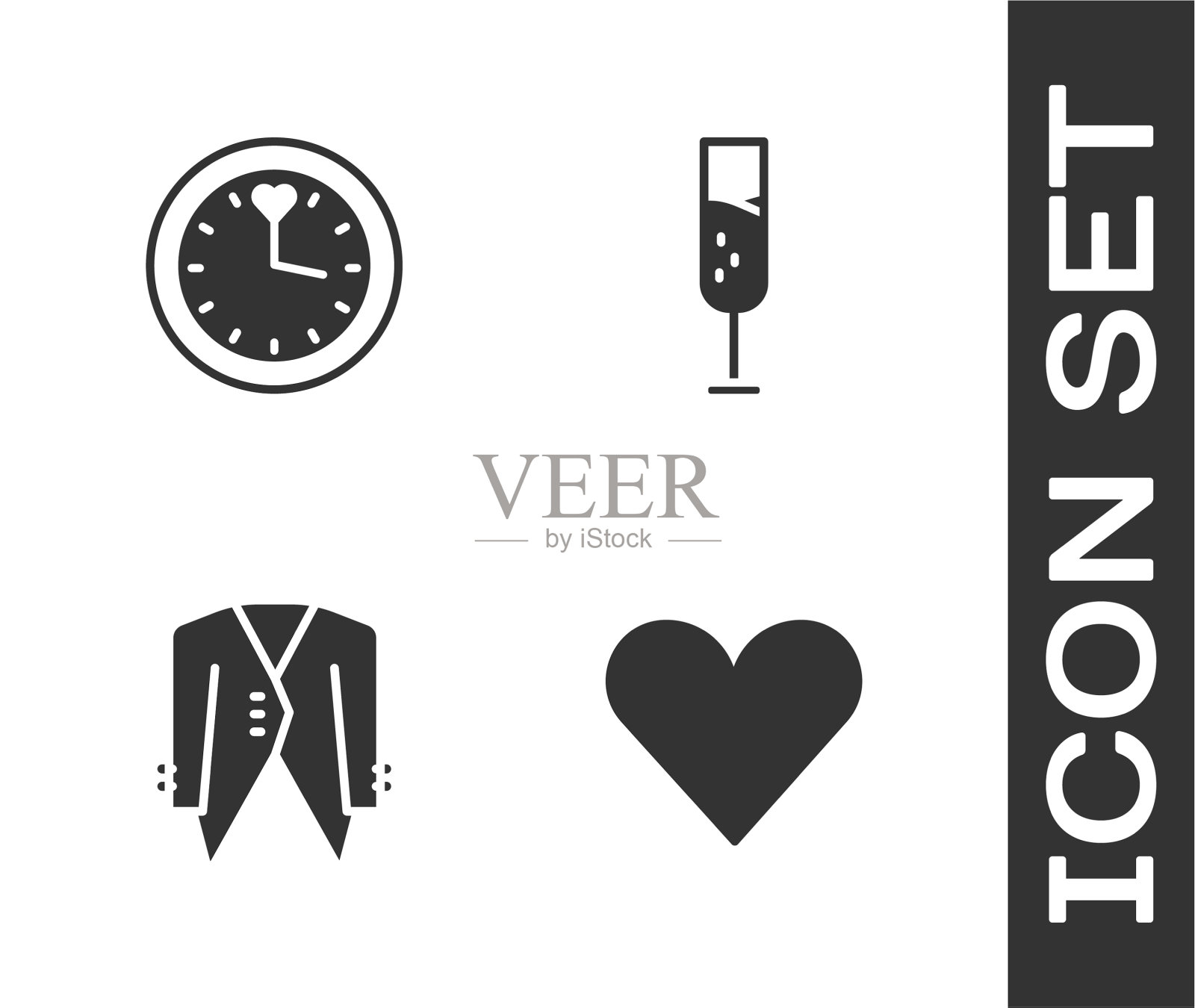 设心时钟套装和玻璃香槟图标图标素材