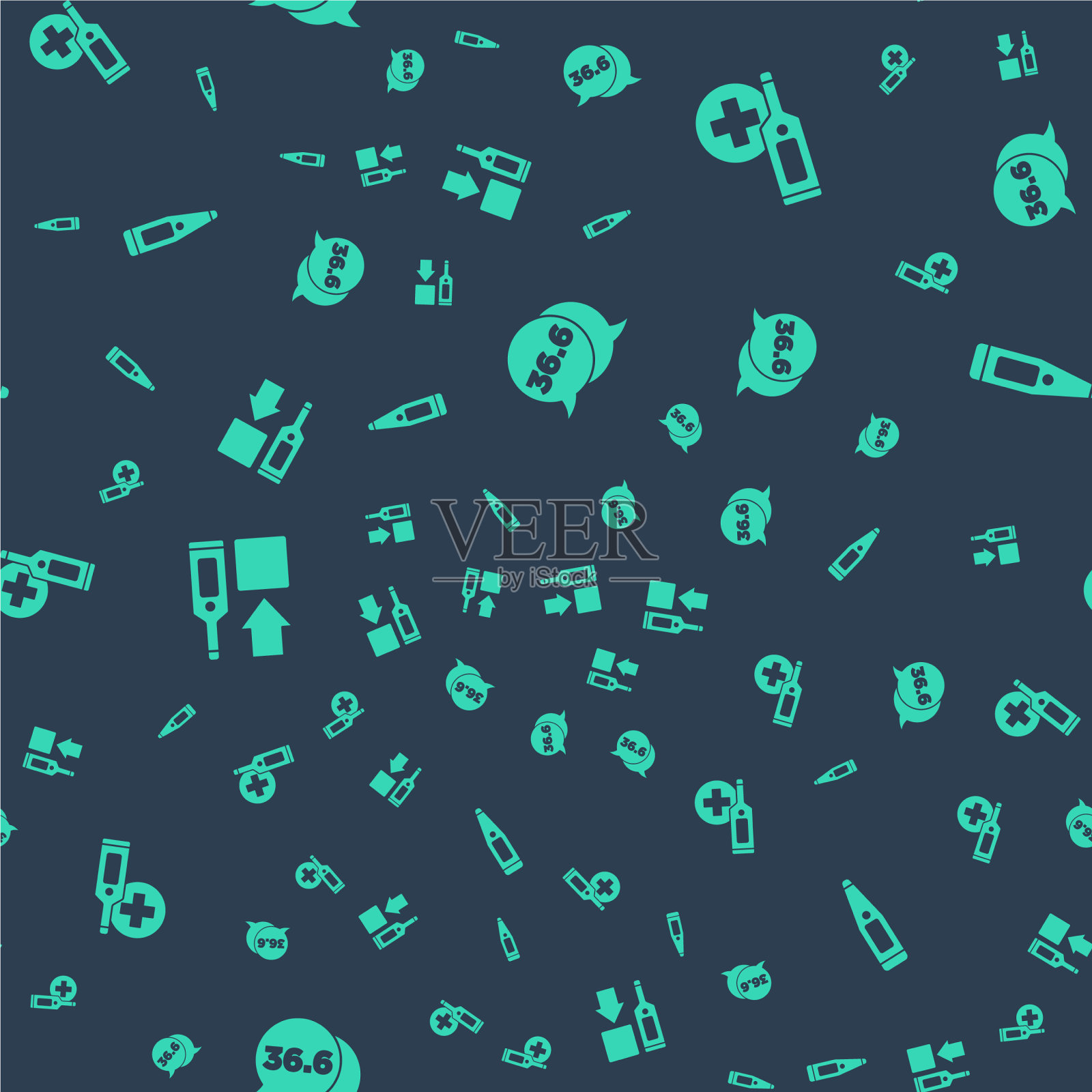 设置医疗温度计的数字和无缝图标素材