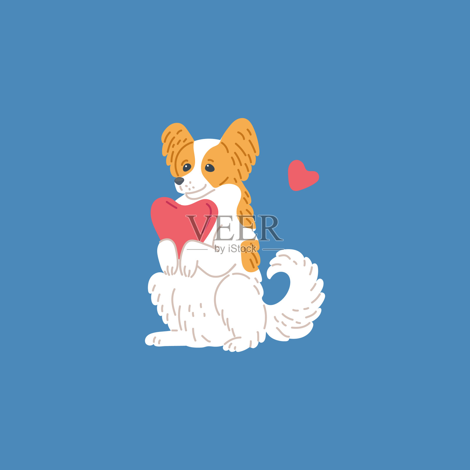 卡通狗在爱抱心,平面矢量插图孤立在白色。插画图片素材